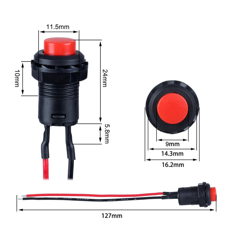 Wintai-Tech bouton de poussée bouton de cor 12v bouton de poussée bouton de démarrage 12mm bouton de poussée momentanée Commutateur avec assemblage de câble