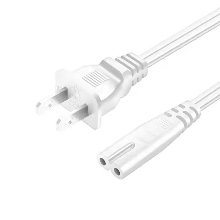 Bonne qualité cuivre pur 120V 18 Awg 2pin C7 ligne d'extension Spt-2 blanc câble de courant alternatif 5FT 2 Prong pour lampe d'appareil électroménager