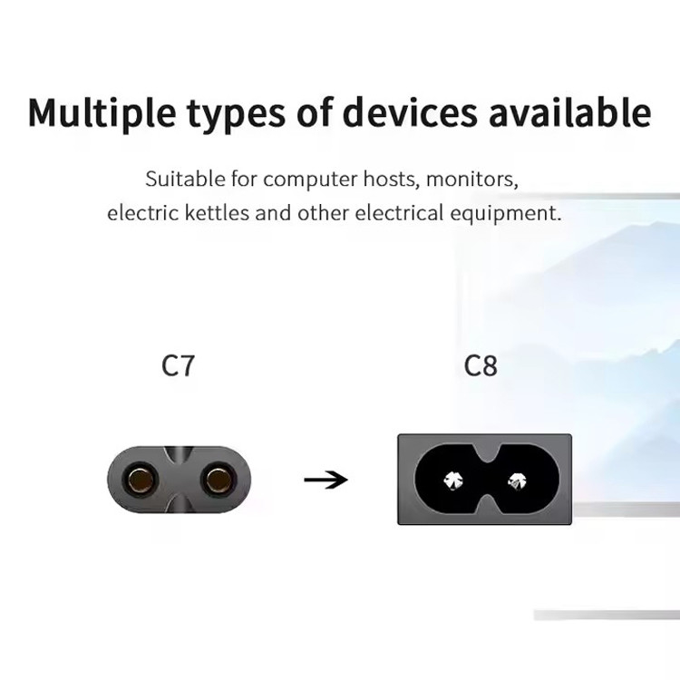 Bonne qualité cuivre pur 120V 18 Awg 2pin C7 ligne d'extension Spt-2 blanc câble de courant alternatif 5FT 2 Prong pour lampe d'appareil électroménager