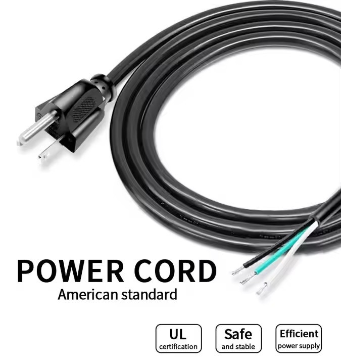 Cordon électrique américain de haute qualité 3 broches en PVC noir 3 broches en cuivre pur 18awg 1,5 mètre 5 pieds pelé et en conserve pour la maison