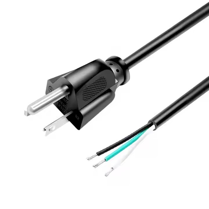Cordon électrique américain de haute qualité 3 broches en PVC noir 3 broches en cuivre pur 18awg 1,5 mètre 5 pieds pelé et en conserve pour la maison