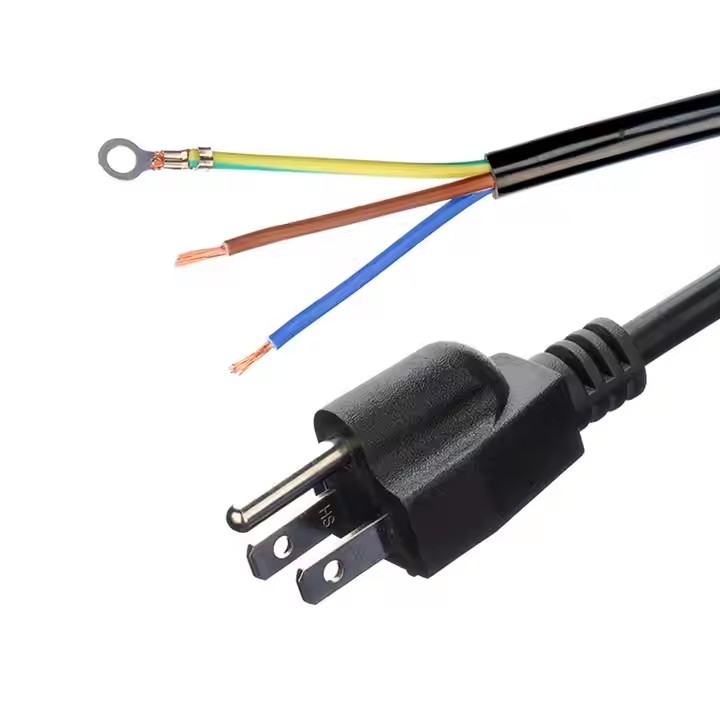 ETL certifié 3 cœurs de cuivre SJTW 10/12/14 Awg 3 fils isolés en PVC à 3 branches Nema 5-15p à bout nu câbles d'alimentation CA