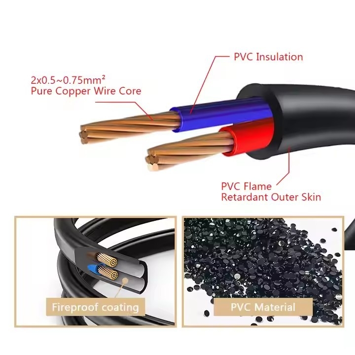 2.5A 250V CCC VDE ETL Approuvé par la CEI câble d'alimentation d'extension C7 Connecteur à angle droit C7