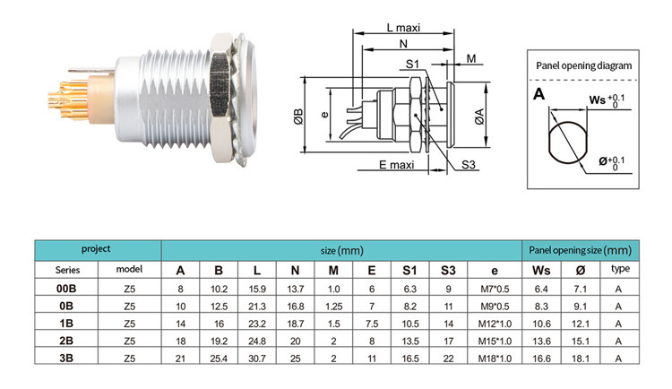 Série B Z5 14 broches avec pin de mise à la terre fixation interne poussez tirer auto-verrouillage connecteur