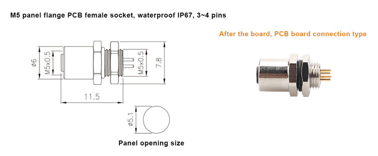 Fabricant M5 Code-A 4Pin Panel Flange PCB Femme Socket Connecteur circulaire IP67