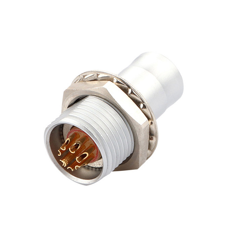 Solution industrielle d'auto-verrouillage 8Pin T2 avec panneau de connecteur circulaire, prise fixe sans dispositif de verrouillage