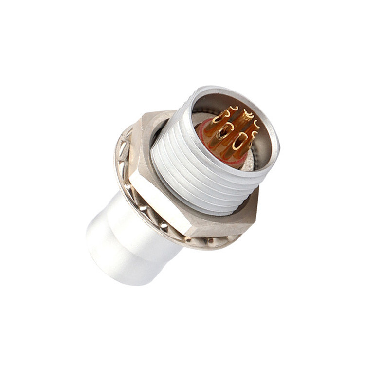 Solution industrielle d'auto-verrouillage 8Pin T2 avec panneau de connecteur circulaire, prise fixe sans dispositif de verrouillage