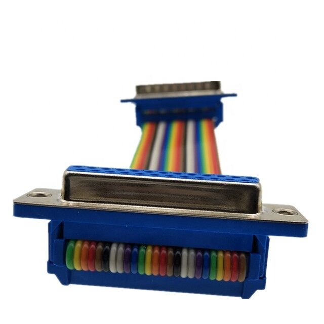 Connecteur D-Sub 25 broches plaqué or avec câble plat à ruban de longueur personnalisée et connecteur à sertir IDC