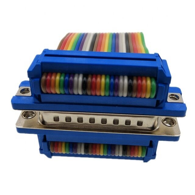 Connecteur D-Sub 25 broches plaqué or avec câble plat à ruban de longueur personnalisée et connecteur à sertir IDC