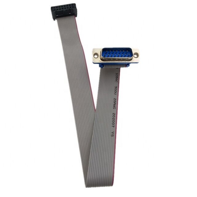 D-Sub 15 pin DB15 mâle à 16 pin femelle IDC 2,54 mm de hauteur enduit d'or câble à ruban plat