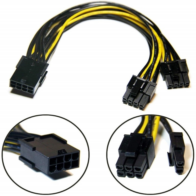 La femelle de Pcie 8pin à conjuguer convertisseur de puissance de diviseur du VGA du mâle 2pin de PciE 6 câblent 18awg 20cm pour la carte vidéo de Gpu de graphiques