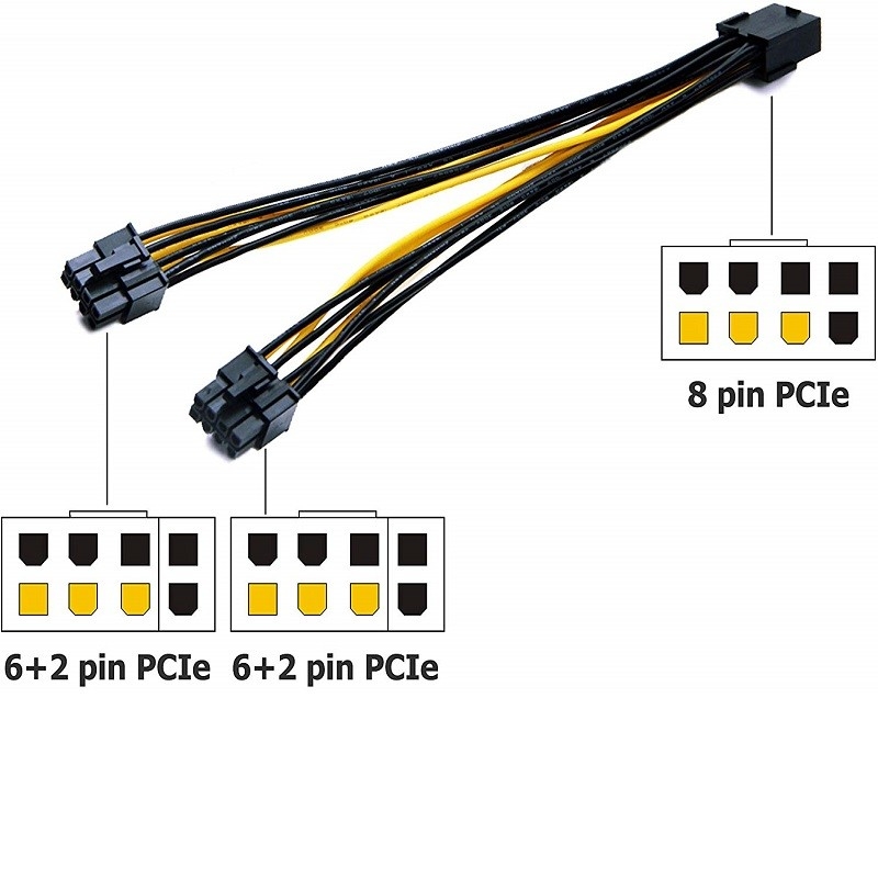 La femelle de Pcie 8pin à conjuguer convertisseur de puissance de diviseur du VGA du mâle 2pin de PciE 6 câblent 18awg 20cm pour la carte vidéo de Gpu de graphiques