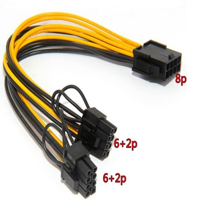 6 cable électrique de pCIE de Pin Male Connector To Dual 6+2 Pin Male Connector